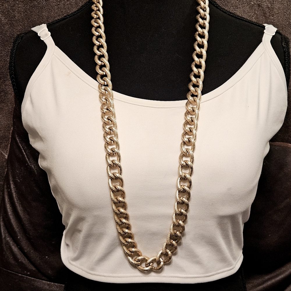 VTG Chunky X-tra Long Gold Tone Cuban Link Statement Chain  Necklace Unisex 35"L